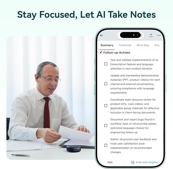 Mobvoi TicNote Pods Wearable AI Voice Recorder with 4G, No Phone Needed, Voice Activated, AI Transcription & Translation,Auto Transcription & Meeting Notes,120+ Languages, 5-Hour Battery, White