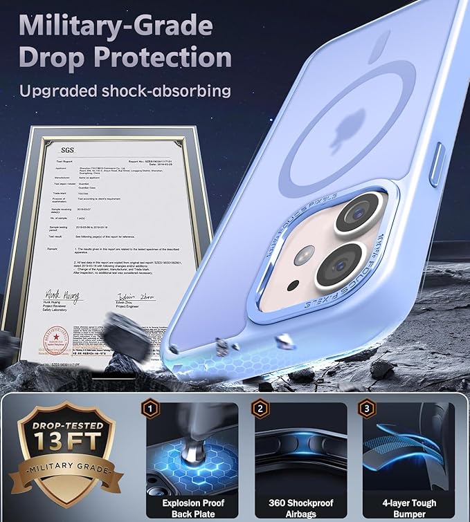 Newfuture Designed for iPhone 11 Case with Strong Magnetic [13 FT Military Drop Protection] [Compatible with Magsafe] Slim Translucent Matte Shockproof with Anti-Fingerprint Phone Case, Blue