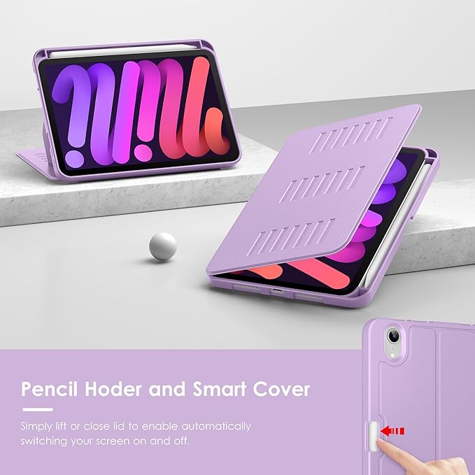 VIKESI Case for iPad mini 7 (A17 Pro) and iPad mini 6,Multiple Angles Magnetic Stand Cover,Shockproof Soft Back,Pencil Holder,and Auto Sleep/Wake,Lilac