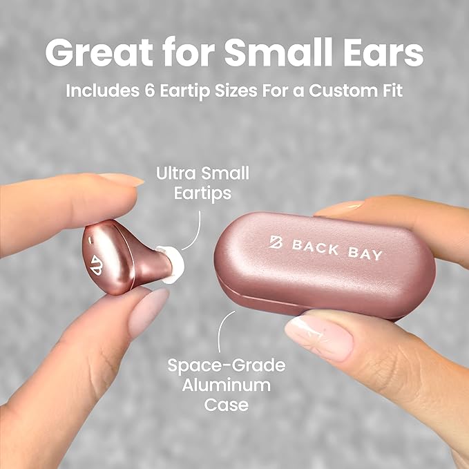 Back Bay Audio Tempo 30 Wireless Earbuds for Small Ears - Award-Winning Sound, Sweatproof Bluetooth Earbuds, Tech Fitness Gifts for Men, Comfortable Bluetooth Ear Buds for Women - Rose Gold