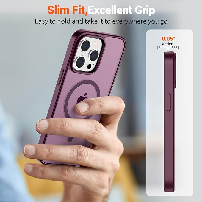SUPFINE Magnetic for iPhone 15 Pro Case (Compatible with MagSafe) (Military Grade Drop Protection) Translucent Matte Shockproof Phone Case, Wine Red