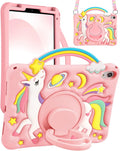 Boaretiu for iPad mini A17 Pro/6th Generation Case 8.3 Inch 2024/2021 - Cute Cartoon Unicorn Soft 3D Silicone Case with Strap & Rotating Stand for Girls Teens Tablet Cover for iPad mini 7th/6th