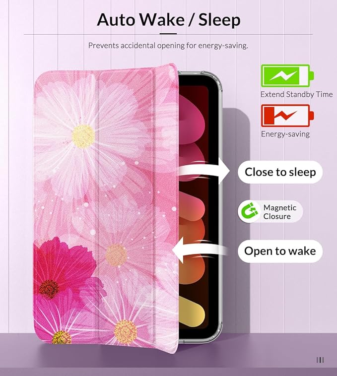 MoKo Case Fit New iPad mini 7 (A17 Pro) 2024, iPad mini 6th Generation Case 2021 (8.3-inch), iPad mini 6 Case, Soft TPU Translucent Frosted Back Cover Case for iPad mini 7th, Coreopsis