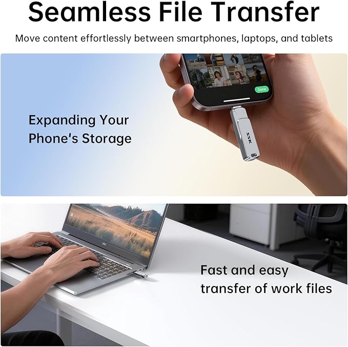 SSK 256GB Dual USB Flash Drive USB C Thumb Drive, up to 220 MB/s Type-C and USB-A 3.2 FlashDrive Memory Stick, Zinc Pendrive for iPhone 15/16Pro/Win/Android OTG