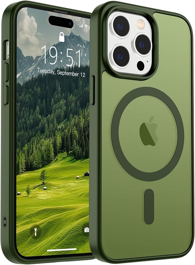 SUPFINE Magnetic for iPhone 14 Pro Case (Compatible with MagSafe) (Military Grade Drop Protection) Slim Translucent Matte Shockproof with Anti-Fingerprint Phone Case,Cangling Green