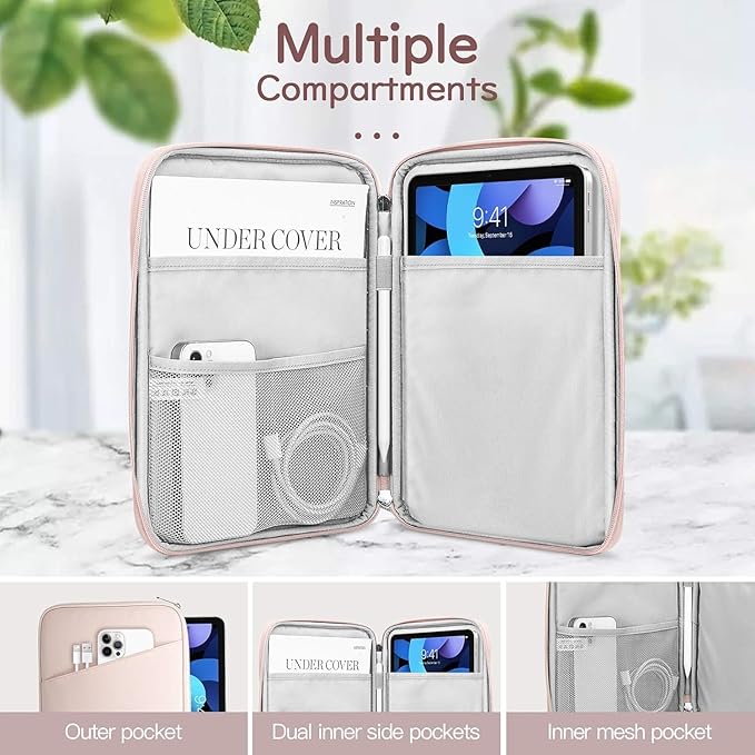Dadanism 9-11" Tablet Sleeve Bag Carrying Case for iPad (A16) 11th Gen 11", iPad 10th Gen 10.9" Air 5/4, iPad Air M4/Pro 11", iPad 9/8/7th, Galaxy Tab A11+ Plus 11", Remarkable 2 10.3", Pink