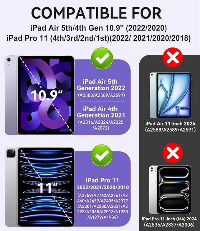 ZoneFoker Case for iPad Air 5th/4th Generation Case (2022/2020) 10.9'', for iPad Pro 11 Inch (4th/3rd/2nd/1st Gen), Hard Sturdy Slim Cover for iPad Air 5 4 th with Pencil Holder/Stand, Purple Glitter