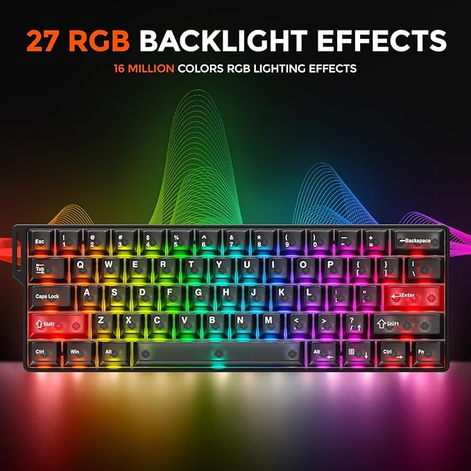 DAREU COOL60 60% Hall Effect Gaming Keyboard with Magnetic Switch, SOCD, 0.01mm Actuation Adjustable Rapid Trigger,8000 Hz Polling, Frosted Transparent Keycaps, Hot-swap, RGB Backlit