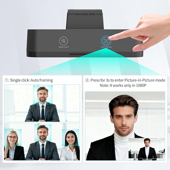 4K Webcam for PC, 8MP USB Webcam with Dual Noise-reducing Microphones, Picture-in-picture, Auto Framing, 5X Zoom, 92° Wide FOV, Auto Light Correction, Perfect for Conference, Video Callings, Streaming