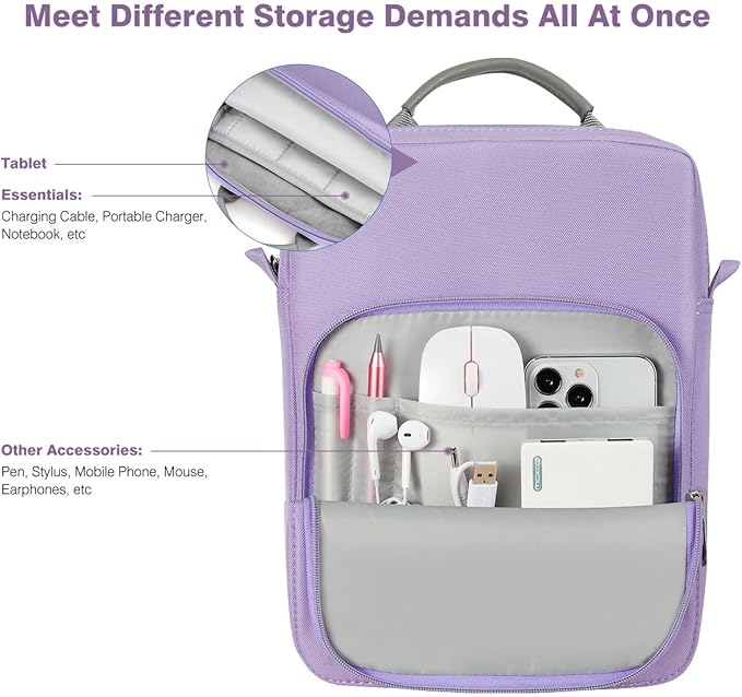Dadanism 9-11 Inch Tablet Sleeve Bag Carrying Case with Shoulder Strap for iPad (A16) 11", iPad 10th Gen 10.9", iPad Air M4/Pro M5 11", iPad 9/8/7th 10.2", Galaxy Tab A11+ Plus 11", Grey Purple