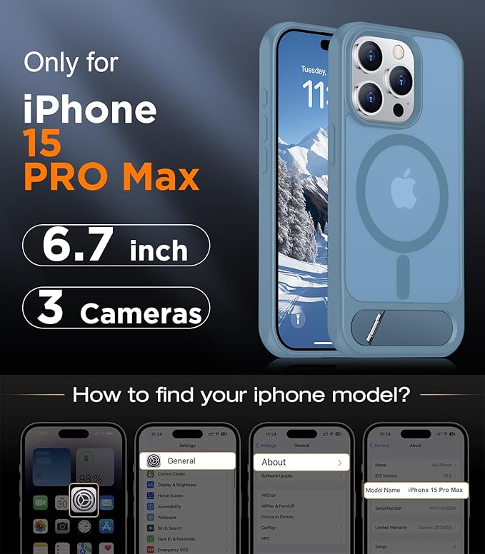Magnetic Compatible with iPhone 15 Pro Max Case, [Built-in Invisible Kickstand][Compatible with MagSafe][Military Grade Shockproof] Slim Translucent Matte Phone Case for iPhone 15 Pro Max 6.7"