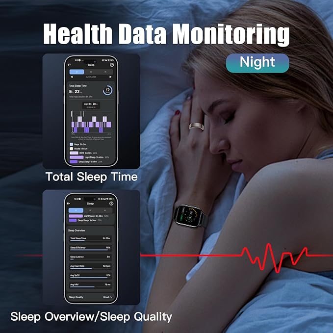 Smart Ring Health Tracker for Women Men, Sleep Tracker with Heart Rate and Blood Oxygen, Fitness Ring for Activity Monitoring, 15 Days Battery, No Subscription, Titanium Alloy(Black, #10)