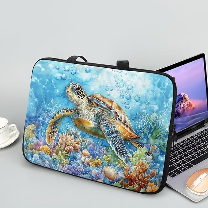17 Inch Turtle Pattern Laptop Sleeve, Laptop Cover Computer Tablet Carrying Case with Handle, Lightweight Waterproof Tote Bags Notebook Sleeves for Men Women
