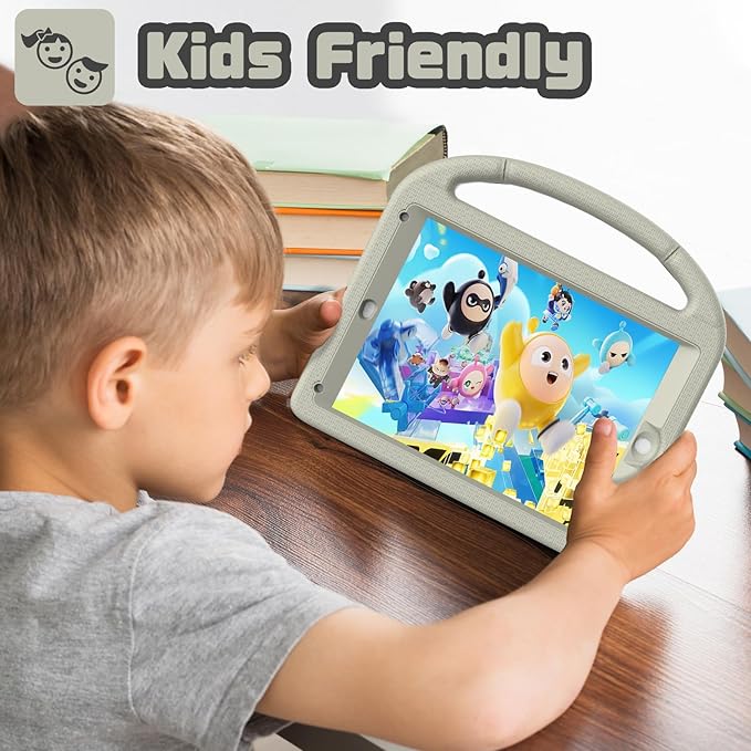 YIHE Shockproof Kids Case for iPad 6th/5th Generation (9.7 inch, 2018/2017), iPad Air 2/1 & Pro 9.7 | Durable Protective Cover with Built-in Screen Protector & Stable Stand, Light Gray