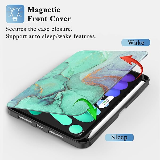 Supveco Case for iPad mini 7 (A17 Pro) 2024/iPad Mini 6 2021 8.3 Inch with Pencil Holder-[Auto Wake/Sleep],Slim Protective Case with Soft TPU Back Cover for iPad mini 7th/6th Generation-Green
