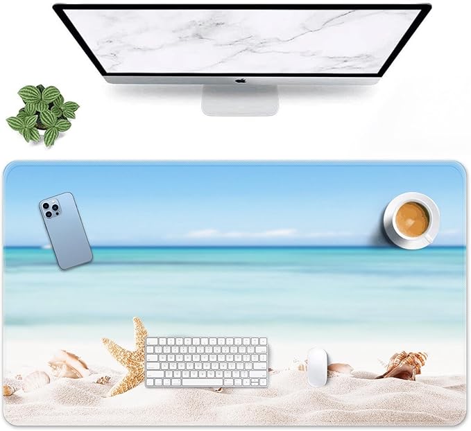 Britimes Summer Beach Sea Shells Large Mouse Pad Non-Slip Starfish Shore Sun Desk Pad Keyboard and Mouse Desk Mat Gaming Mousepad for Game, Office & Home, 31.5 x 15.7 in