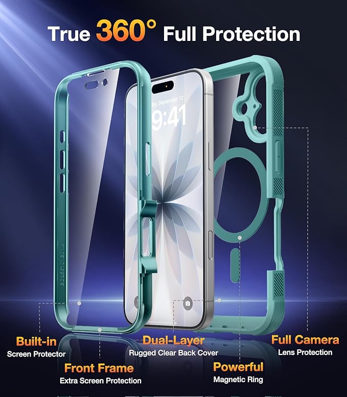 Diaclara Magnetic Designed for iPhone 17 Case 6.3 Inch Full Body Bumper,[Compatible with MagSafe] Military Drop Proof Cover with Built-in Touch Sensitive Anti-Scratch Screen Protector Green
