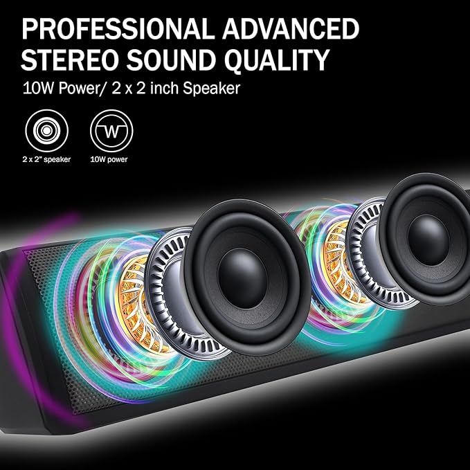 Magnavox MMA4020 Portable Speaker Soundbar with Bluetooth 5.0, Patented Vibrant LED Light Display, True 16 Watts RMS Sound, USB, TFT Playback, Great for Gaming, Stereo (Medium)