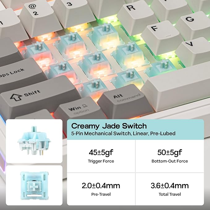 EPOMAKER TH80 V2 75% Wireless Mechanical Keyboard with Metal Knob, 8000mAh, 2.4Ghz/BT/USB-C, RGB, Hot Swap, Custom Driver, PBT Keycap, Wireless Gaming Keyboard for PC/Mac (White, Creamy Jade)