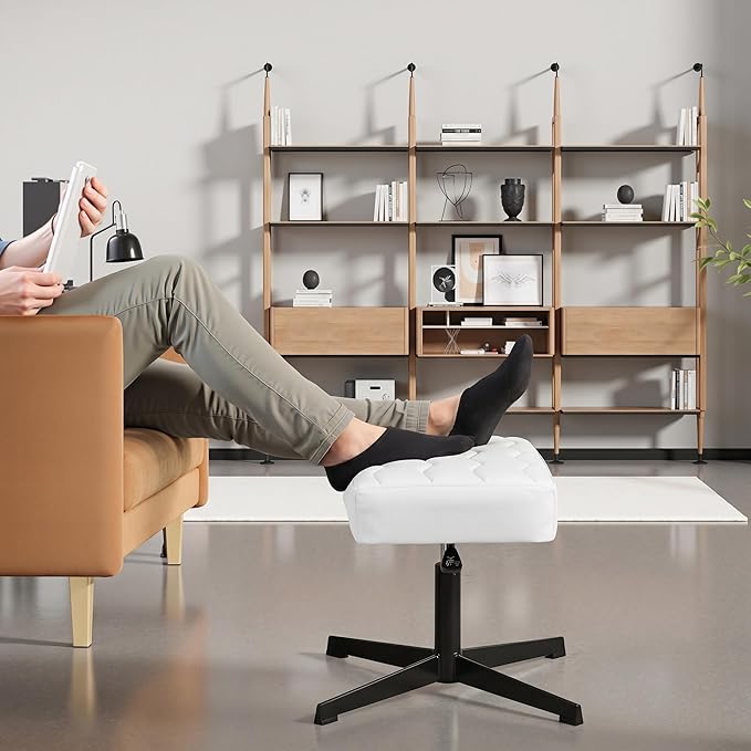VECELO Under Desk Footrest, PU Ergonomic Foot Rest with Comfort Padding, Height Adjustable for Relieving Leg Pain, Stiffness, and etc, White