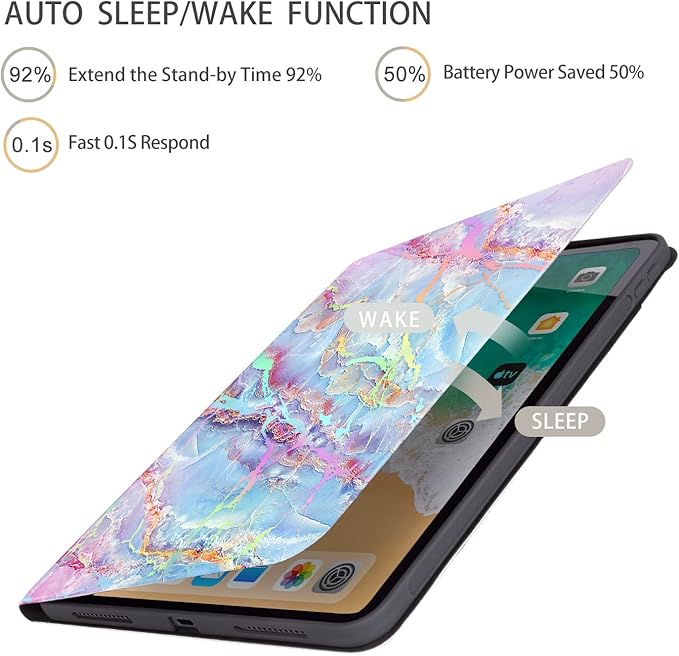 iPad Air 11 Inch Case M3/M2 (2025/2024), Case for iPad Air 5th/4th Generation 10.9 Inch, case for iPad air 11-inch Kids Women Men Multi-Angle View Adjustable Stand Auto Wake/Sleep,Holographic Marble