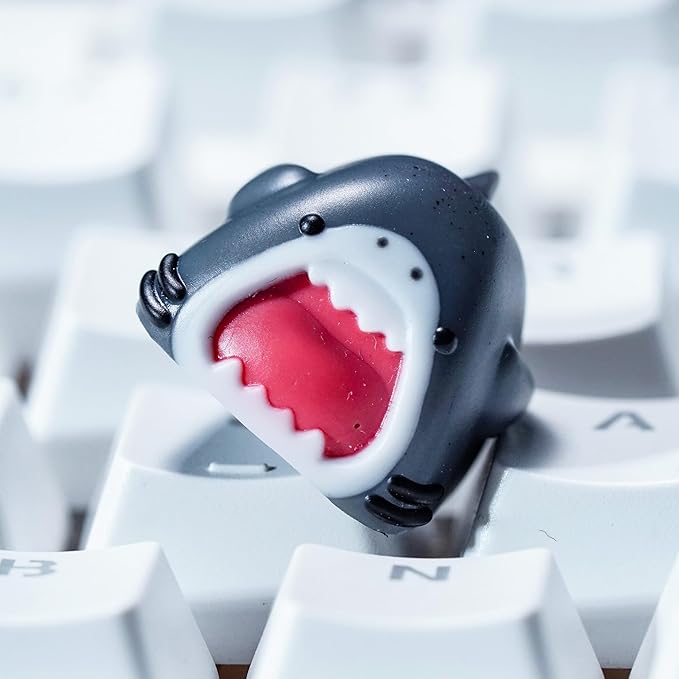 Cute Grey Shark Artisan Keycap R1 SA Profile Custom Sea Creatures Keycaps 1U ESC Handmade Cool Gaming Resin Key Cap Cherry MX Switch Compatible Mechanical Keyboard Sea Lover Gift