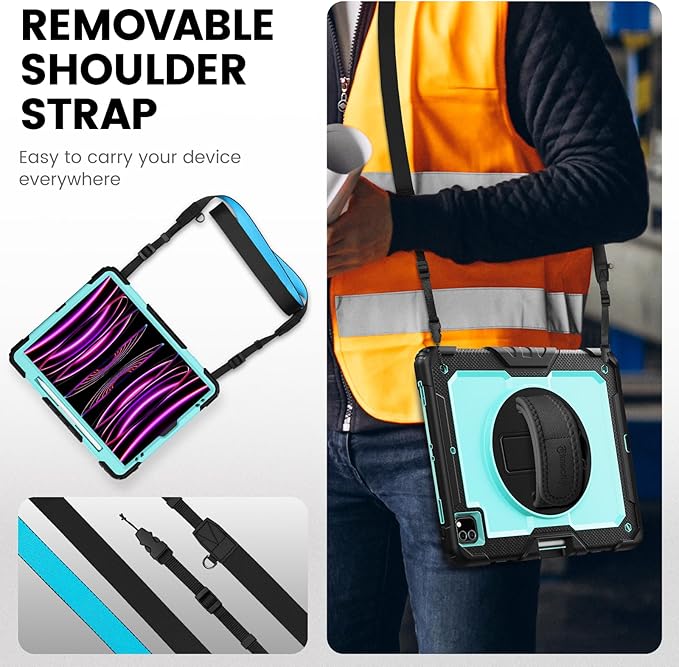 Timecity for iPad Pro 12.9 Case 6th/5th/4th/3rd Gen, 360° Rotating Stand, Pencil Holder & Wireless Charging, Shockproof with Screen Protector & Shoulder Strap -for Designers & Professionals-Light Blue