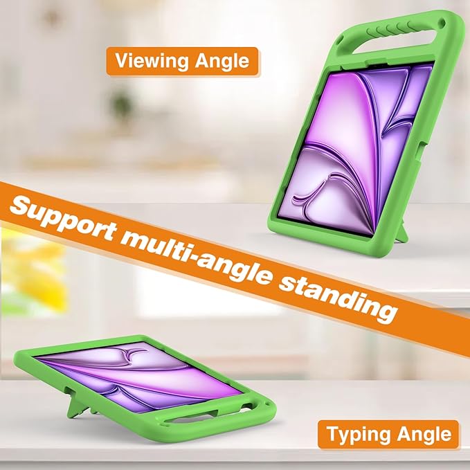 Kids Case for iPad Pro 12.9 inch Cover 6th/5th/4th/3rd Gen (2022/2021/2020/2018) with Kickstand/Handle/Stylus Pencil Holder Soft EVA Heavy Duty Shockproof Stand Girl Boy Cover, Green