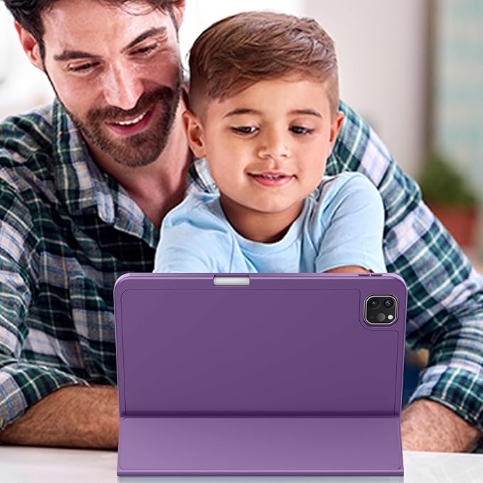 ZryXal iPad Pro 11 Inch Case (M5) 2025/ (M4) 2024 (Model: A2836/A2837/A3006), Trifold Stand Smart Cover with Pencil Holder and Soft TPU Back, Auto Wake/Sleep (Dark Purple)