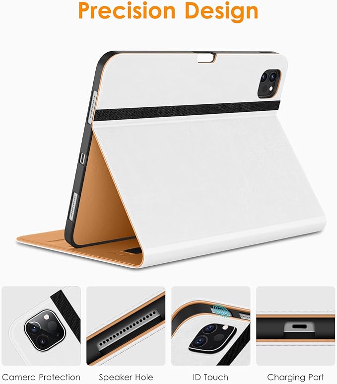 DTTO for iPad Pro 12.9 6th / 5th / 4th / 3rd Generation Case 2022/2021/2020/2018, Leather Folio Stand Cover with Built-in Apple Pencil Holder -Auto Wake/Sleep and Multi Viewing Angles, White