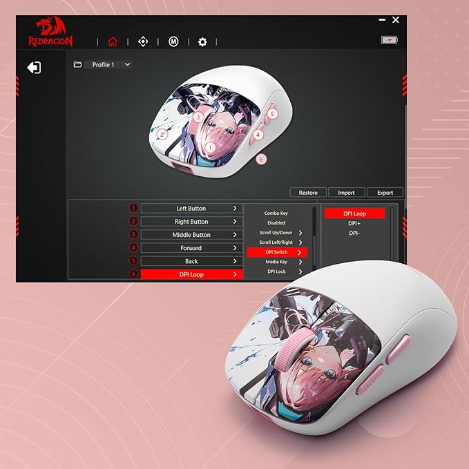 Redragon M817 PRO Wireless Gaming Mouse, 24000 DPI Optical Mini Mice with 6 Programmable Buttons & Ergonomic Design, 50G Ultra Lightweight, Software Supports DIY Keybinds, Suitable for Small Hands