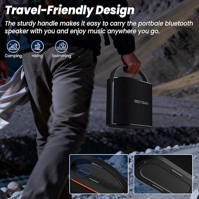 BESTISAN Bluetooth Speakers 2.1CH with 90W Max & 50W Subwoofer, Stereo Loud Sound, 7 RGB Lights, 15H Playtime, Hands-Free Calling, TWS, Portable for Outdoor Party, Camping, Travel, Garage, Workshop