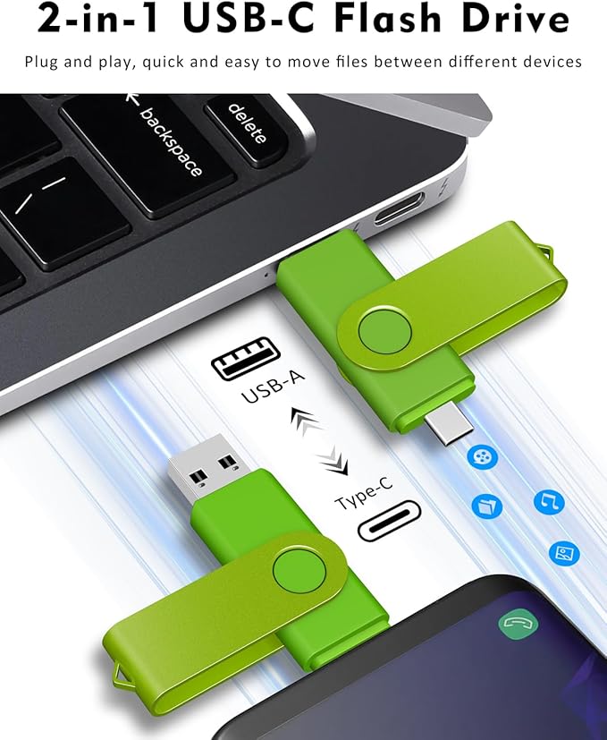 AreTop 16GB USB C Thumb Drive 2 in 1 OTG USB 2.0 + Type C Memory Stick with Keychain Dual Type-C Thumb Drive Photo Stick Jump Drive for Android Smartphones, Computer, Tablet, PC, 1 Pack (Green)
