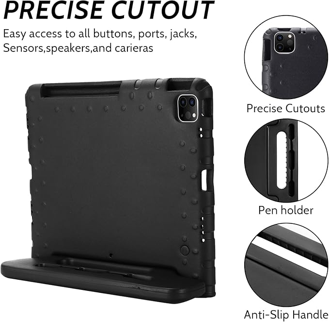 Dteck Kids Case for iPad Air 13 inch M2 2024, iPad Pro 13" Case 2024, Lightweight Shockproof Rugged EVA Kids Friendly Handle Kickstand Child Proof Protective Case with Pencil Holder, Black