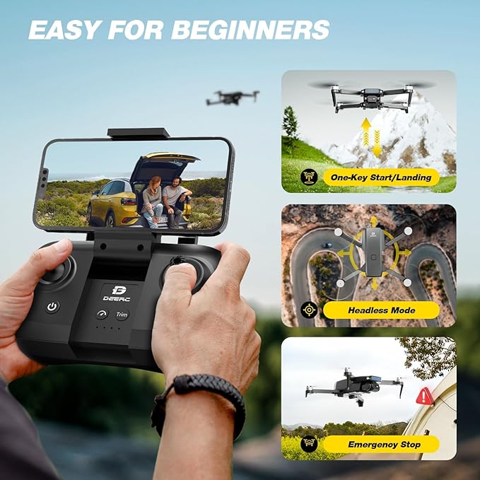 DEERC Drone with Camera 1080P, D20S FPV Mini Drones for Kids Adults Beginner; Foldable RC Quadcopter with Brushless Motor, 2 Batteries, Altitude Hold, Optical Flow, 3D Flips, Toy Gifts for Boys Girls