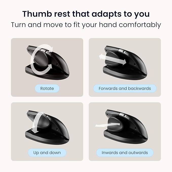 Contour Unimouse Ergonomic Vertical Mouse Adjustable 35°-70° Tilt Angle, 6 Programmable Buttons for Productivity, Customizable Thumb Rest for Wrist Pain Relief | Plug & Play Mac/PC - Wireless - Right
