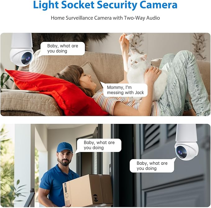 Light Bulb Security Camera, 2.4G&5G WiFi Lightbulb Cameras Wireless Outdoor, Smart AI Motion Detection, Color Night Vision, US Cloud Storage, 911 Emergency Calling