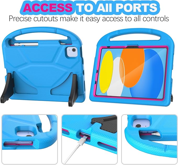 YIHE Kids Case for iPad A16 11th Generation (11" 2025) & 10th Gen (10.9" 2022) | Shockproof Tablet Cover with Built-in Screen Protector & Pencil Holder for iPad 10.9/11 Inch, Blue Pink