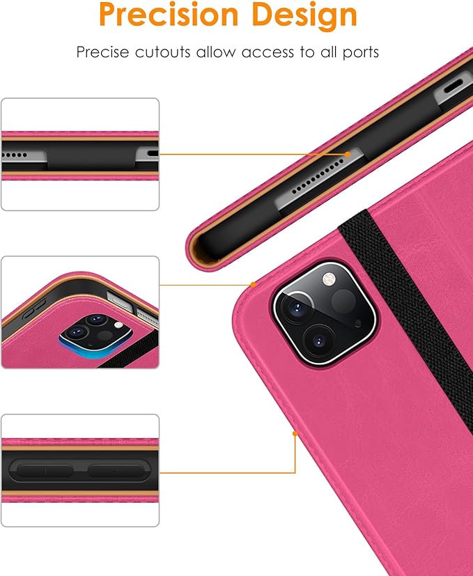 DTTO Case for iPad Pro 11 Inch 4th / 3rd / 2nd / 1st Generation 2022/2021/2020/2018,Premium PU Leather Folio Stand Cover with Hand Strap, Auto Wake/Sleep,Multiple Viewing Angles, Rose Red