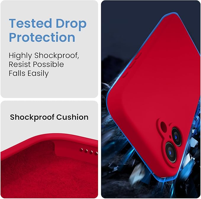 FireNova Designed for iPhone 16 Case, Silicone Upgraded [Camera Protection] Phone Case, Soft Anti-Scratch Microfiber Lining Inside, 6.1 inch, Deep Red