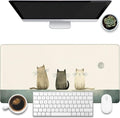 Desk Pad, Three Smiling Cartoon Cats Desk Mat, Large Gaming Mouse Pad, 31.5"x15.7" Extended Big Computer Keyboard Mouse Pad with Non-Slip Base and Stitched Edge