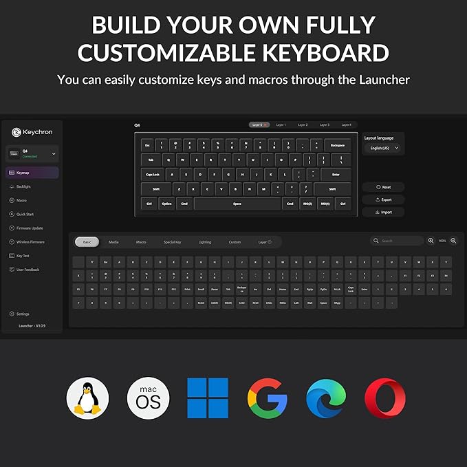 Keychron Q4 Wired Custom Mechanical Keyboard, 60% Layout QMK/VIA Programmable Macro with Hot-swappable Gateron G Pro Blue Switch Double Gasket Compatible with Mac Windows Linux (Gray)