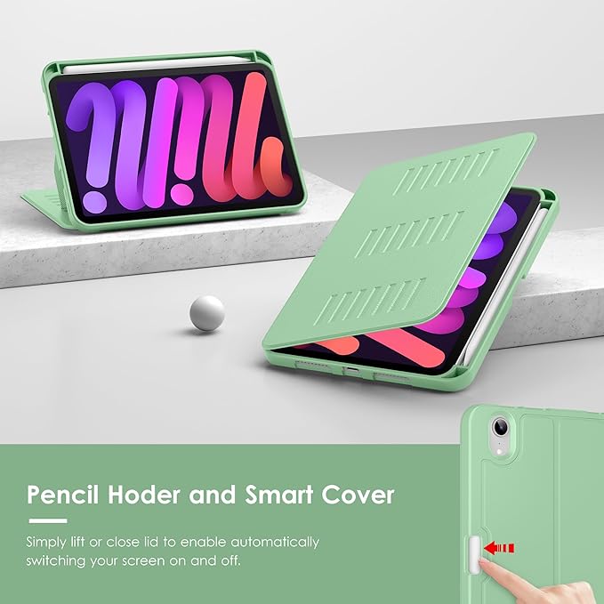 VIKESI Case for iPad mini 7 (A17 Pro) and iPad mini 6,Multiple Angles Magnetic Stand Cover,Shockproof Soft Back,Pencil Holder,and Auto Sleep/Wake,Matcha