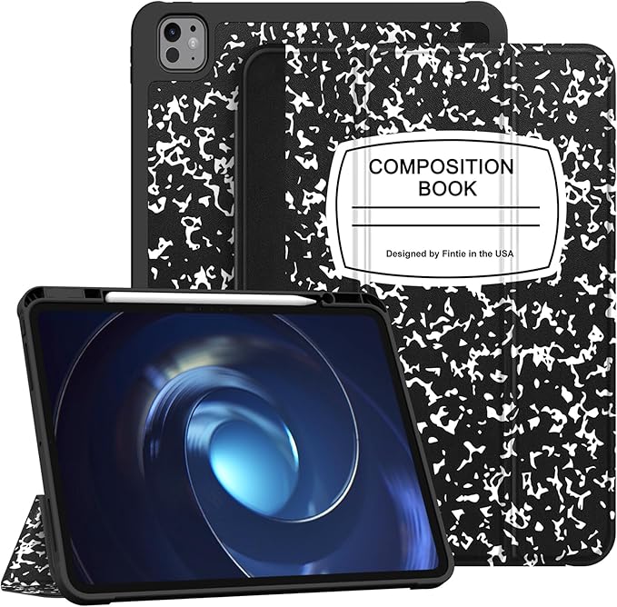 Fintie SlimShell Case for iPad Pro 13-inch (M5) 2025 / (M4) 2024 - [Built-in Pencil Holder] Soft TPU Protective Stand Back Cover with Auto Wake/Sleep, Composition Book