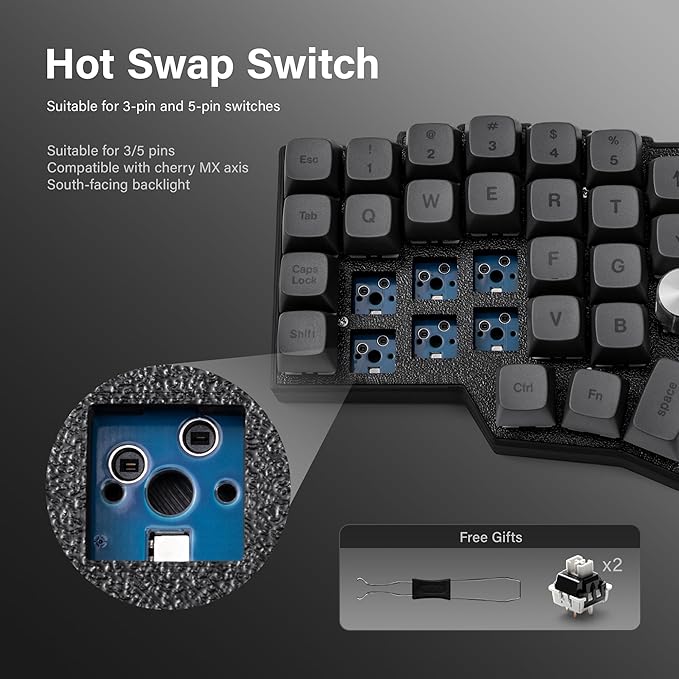 YIVU 60% Split Keyboard, Programmable Ergonomic Mechanical Keyboard with QMK/Vial, Hot-Swap 3/5 Pin, C-to-C Link, Dual Rotary Encoders & RGB, for Coding and Gaming