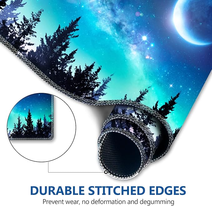 AIMSA Large Gaming Mouse Pad Extended Mouse Pad with Stitched Edge, Keyboard Mouse Mat Non-Slip Rubber Base Desk Pad 31.5x11.8 inch for Office Home Game Work, Forest Moon Sky