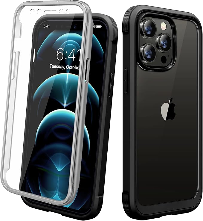 Diaclara Designed for iPhone 12 Pro Max Case, Full Body Rugged with Built-in Touch Sensitive Anti-Scratch Screen Protector, Soft TPU Bumper Case for iPhone 12 ProMax 6.7", Black