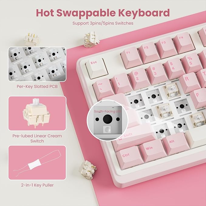 RK ROYAL KLUDGE N99 Wireless Mechanical Keyboard with Screen & Knob, BT/2.4G/USB-C, 96% Hot Swappable Pre-lubed Tactile Switches, Gasket Mount, RGB Mechanical Gaming Keyboards