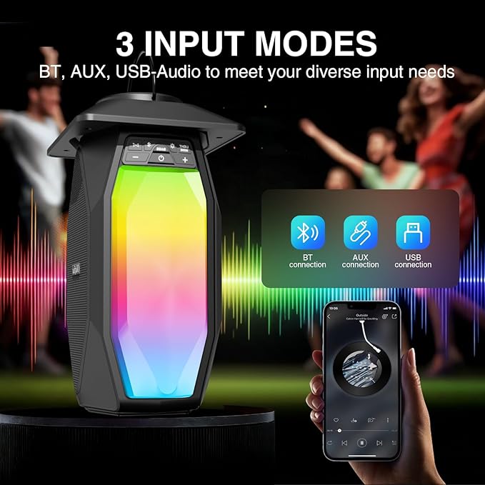 Olafus 2 Pack Outdoor RGB Bluetooth Speakers, 50W Wireless Outdoor Speakers with TWS Stereo Bass, IPX5 Waterproof Lantern Speakers for Pool Patio Garden Camping Party