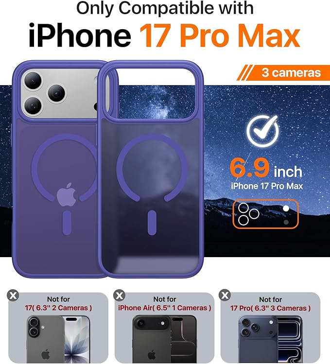 Magnetic for iPhone 17 Pro Max Case,[Anti-Slip][Compatible with MagSafe][Military Grade Drop Protection] Shockproof Protective Translucent Phone Case for iPhone 17 Pro Max Case,Cobalt Blue